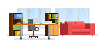 Modern interior office cabinet room. Equipped office work place.のイラスト素材