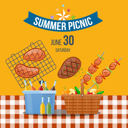 Summer picnic event in park outdoor. Advertising poster picnic.のイラスト素材