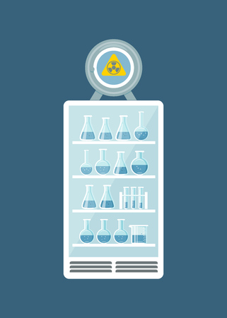 Glassware, jars, flasks, tubes, complex installation systems in working cabinet.のイラスト素材