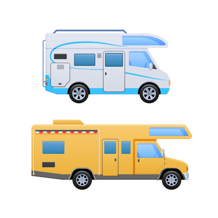 vehicle trailer, camping, family traveling by car, mobile homes.のイラスト素材
