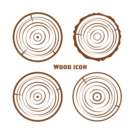Wooden icons, vector wooden sawn rings, cut sections of trunk.のイラスト素材