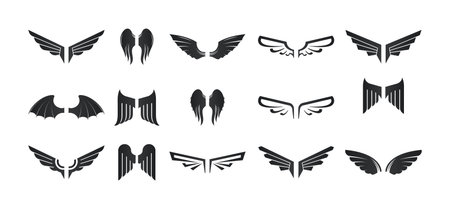 Set of different logos, icons of wings. Design elements, graphic.のイラスト素材