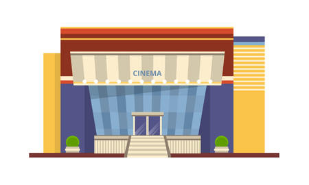 Modern facade of the cinema building, an architectural structure for recreation and entertainment. City cultural building cinema, entertainment attraction, city landscape. Vector illustration.のイラスト素材