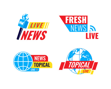 Set logos, logotypes, fresh live news broadcast, social media emblems.のイラスト素材