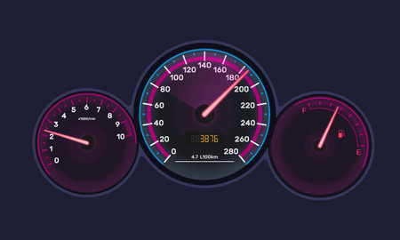 Form of instrument dashboard, with vehicle tachometer, car speedometer, scale of level gasoline,...