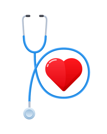 Stethoscope wraps around a healthy heart. Concept of healthy lifestyle.のイラスト素材