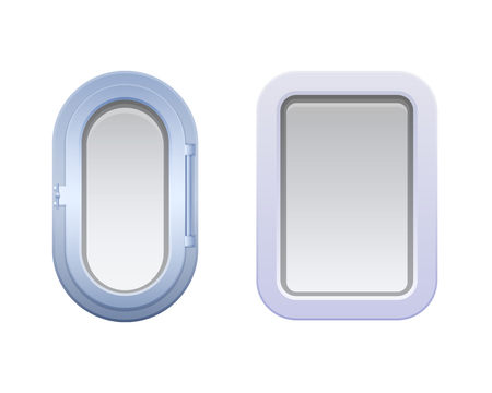Set of round oval and rectangular windows, portholes.のイラスト素材