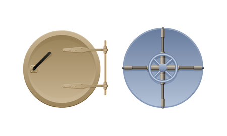 Metal round oval door, with a circular wheel lock.のイラスト素材