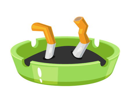 Crumpled bulls, broken cigarettes and tobacco in an ashtray.のイラスト素材