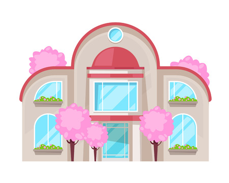 Colorful country house, family cottage, mansion recreation, real estate.のイラスト素材