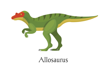 Ancient prehistoric animal dinosaur. Big wild ground predatory animal of the prehistoric Mesozoic era. Bipedal dinosaur Allosaurus. Vector illustration in cartoon style.のイラスト素材
