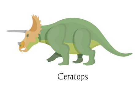 Ancient prehistoric animal dinosaur. Big wild ground predatory animal of the prehistoric Mesozoic era. Dinosaur Ceratops four-legged. Vector illustration in cartoon style.のイラスト素材