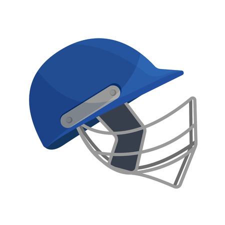 Sports blue gaming and training headgear, cricket helmet, baseball, rugby, quick team game. Sports equipment, head and face protection. Vector illustration isolated.のイラスト素材