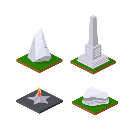 Stone pedestals, monumental monuments, eternal flame on pedestal.のイラスト素材