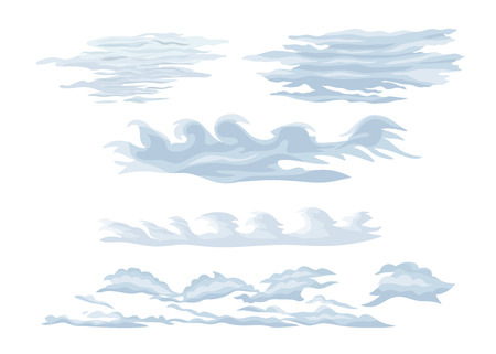 Set of feather steam clouds. Wavy, sparse cirrus clouds.のイラスト素材
