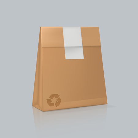 Mockup of closed realistic square paper bag, cream colored.のイラスト素材