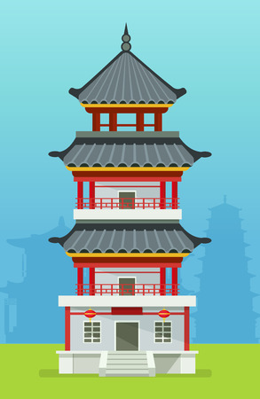Temple china typical Chinese building town design houseのイラスト素材