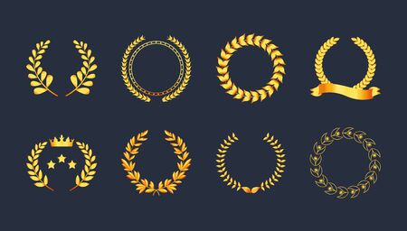 Set premium quality golden laurel wreath gold silhouette leavesのイラスト素材