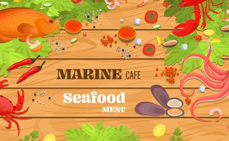 Realistic sea food top view background vectorのイラスト素材