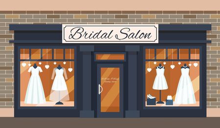 Vintage wedding shop store facade with large window, columnsのイラスト素材
