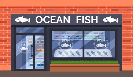 Fish and Seafood shop building store facadeのイラスト素材