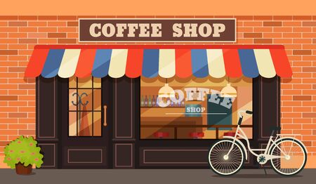 Vintage coffee shop store facade with storefront large windowのイラスト素材