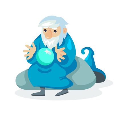 Wizard male character, mage, sorcerer in a mantle and hatのイラスト素材