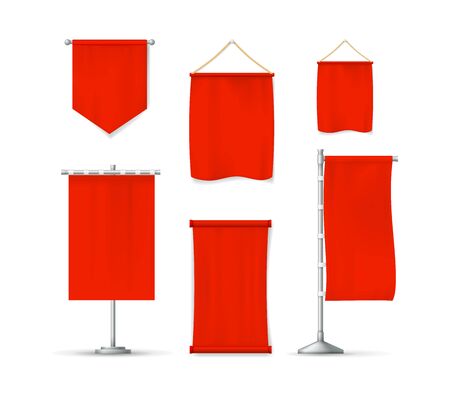 Realistic red textile banners set vector isolatedのイラスト素材