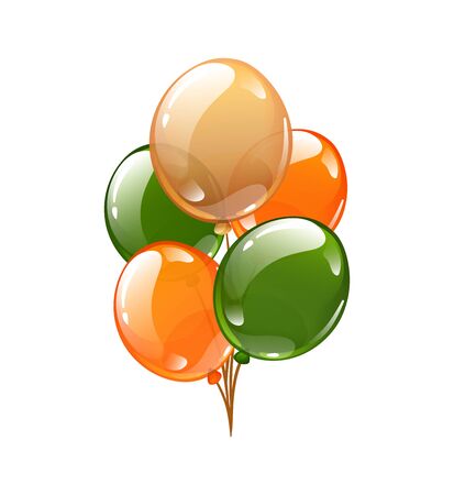 Beautiful bright color balloons. Accessories for the holiday, children's balloons with helium. Concept of festive decoration, fun, in corporate colors of the Irish flag. Vector illustration isolated.のイラスト素材