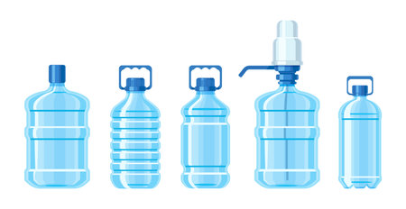 Plastic water bottle set containers of different capacitiesのイラスト素材