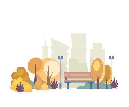 Autumn city park of the bench cartoon vector illustrationのイラスト素材