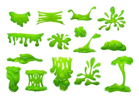 Realistic green slime in shape of dripping blob splashes smudgesのイラスト素材