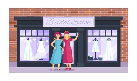 Girlfriends taking a selfie on the street vectorのイラスト素材