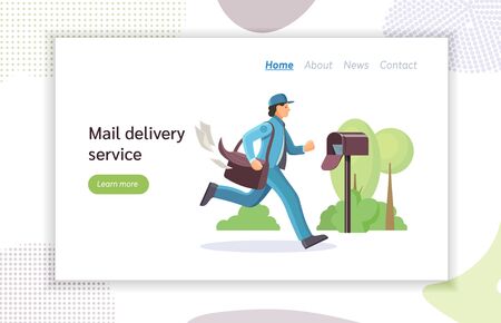 Post office workers shipping letters. Postman work courier running with a bag of letters, delivering correspondence, letters to the addressee. Mail delivery service cartoon vector illustrationのイラスト素材