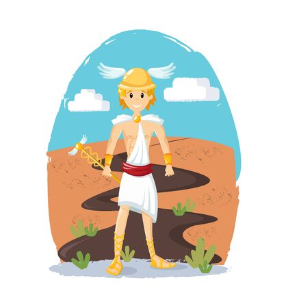 Ancient greek mythological god Hermes vector cartoon illustrationのイラスト素材