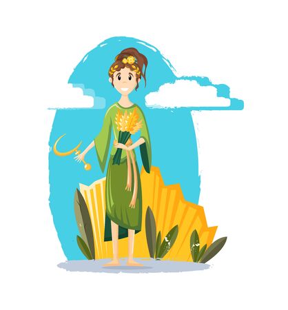 Ancient greek mythological goddess Demeter vector cartoon illustrationのイラスト素材