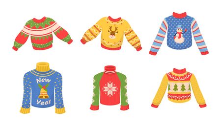 Cute winter warm knitted sweaters set vectorのイラスト素材