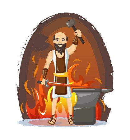 Ancient greek mythological god Hephaestus vector cartoon illustrationのイラスト素材