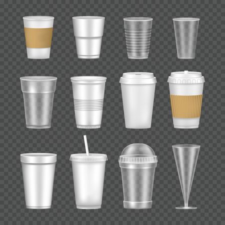 Set of empty, transparent, realistic mockup glasses for drinks.のイラスト素材