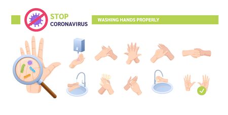 Hand washing, disinfection, sanitary hygiene, prevention Covid-19 virus coronavirus vectorのイラスト素材