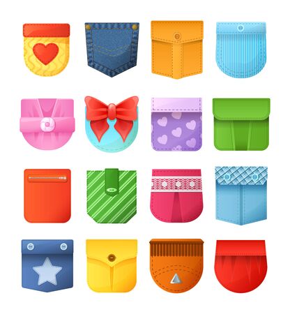 Colorful patch pockets for jeans, jackets, bags, shirtのイラスト素材