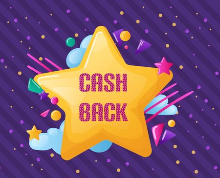 Creative colorful lettering labels with cash back in form star.のイラスト素材
