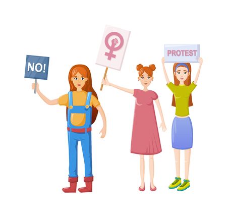 Female movements. Women empowerment, feminist demonstration, for women political rights.のイラスト素材