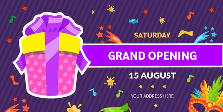 Grand opening label typography graphic design. Grand opening invitation, banners template with gift.のイラスト素材