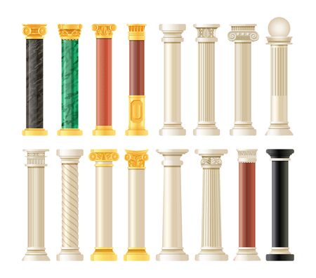 Realistic antique pillars set. Antique column, classic pillar.のイラスト素材