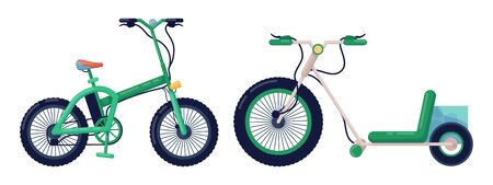 Set of modern urban transport, vehicles. Speed scooter, bicycle. Transport for trip, travel, tourism, sportsのイラスト素材