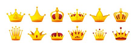 Set of different kinds of beautiful luxury gold crowns.のイラスト素材