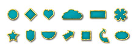 Big set of bright neon light frames, light signboard banners, billboard with lighting bulbs. Vintage cinema, casino, theater empty signs bright lights with bulbs in form of geometric shapes vectorのイラスト素材