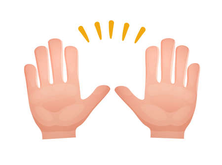 Joy sign with hands. Gesture, stop hands signs, stop signal. Hand raised up, symbol of greeting, success, gratitude. Emoji hand sign. vector illustration.のイラスト素材