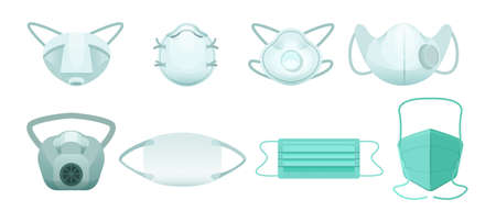Dust protection respirator, industrial safety mask, safety breathing medical respiratory mask for health care, air pollution, wearing protective masks from chinese virus vectorのイラスト素材